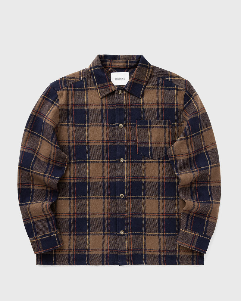Les Deux Loan Check Twill Overshirt Brown