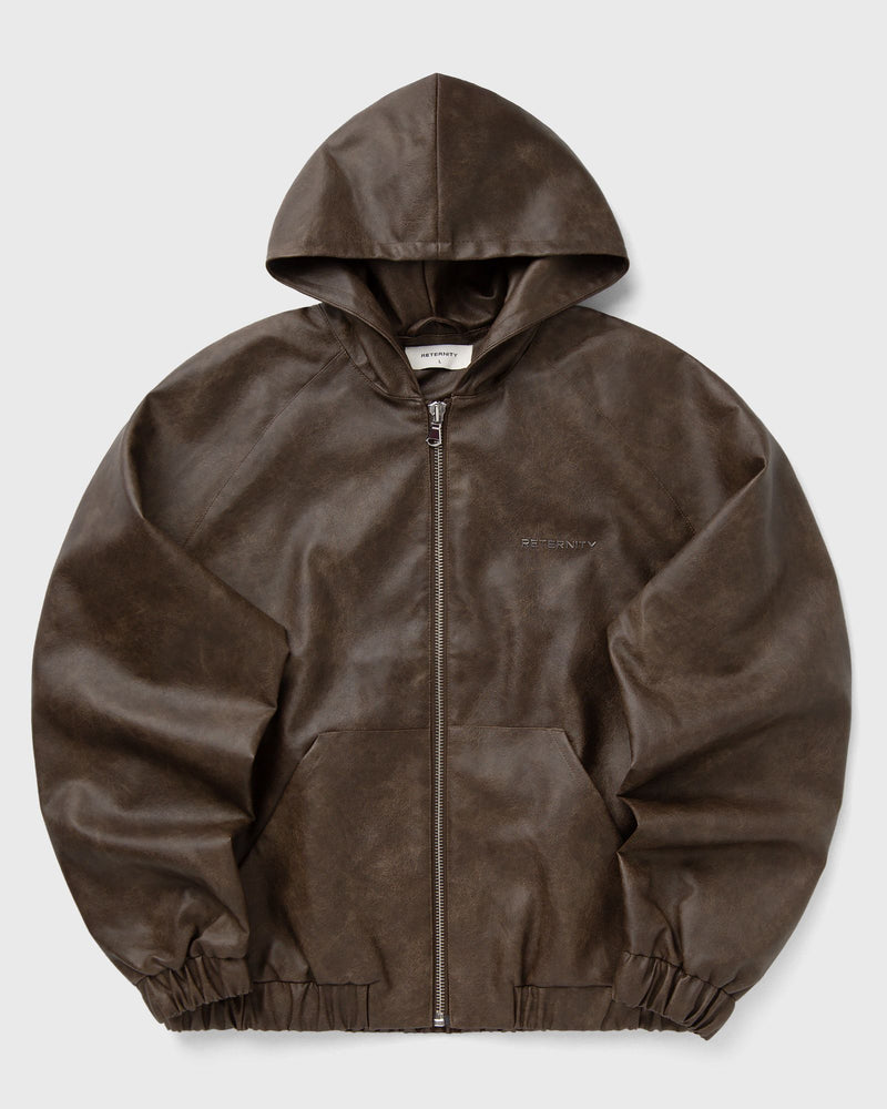 Reternity Hooded Leather Jacket Brown