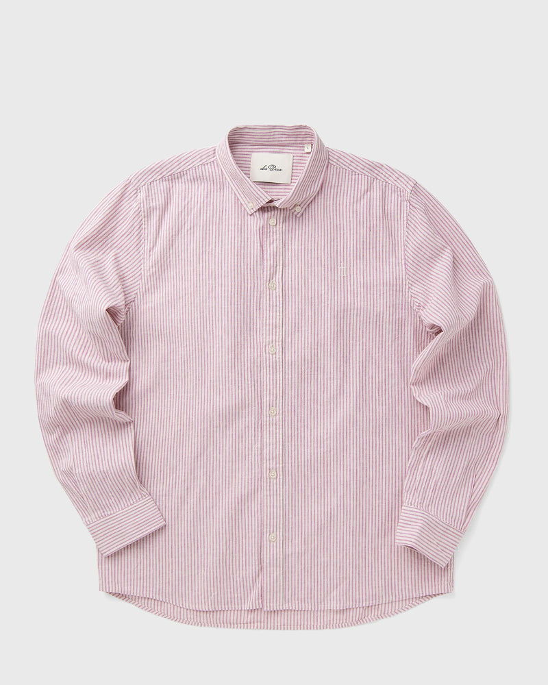 Les Deux Konrad Stripe Cotton Linen Shirt Pink