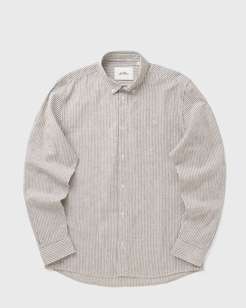Les Deux Konrad Stripe Cotton Linen Shirt Brown|white