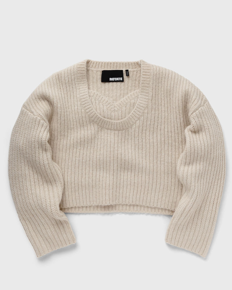 Rotate Birger Christensen Cable Knit Crop Sweater Beige