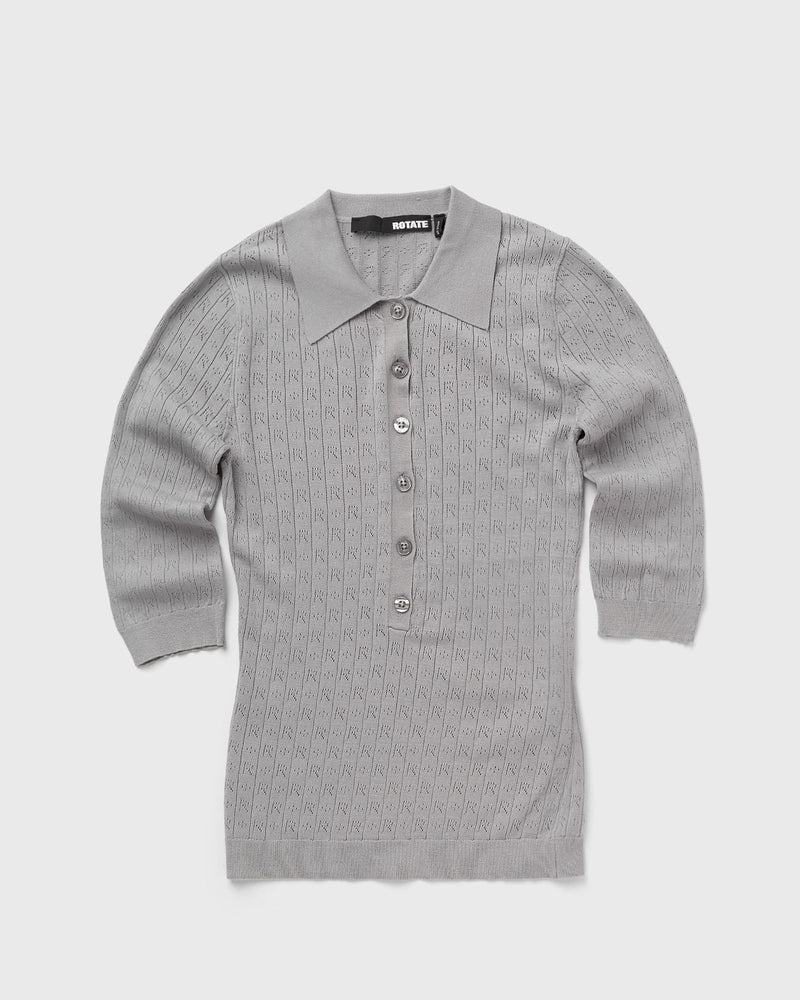Rotate Birger Christensen Pointelle Polo Shirt Grey