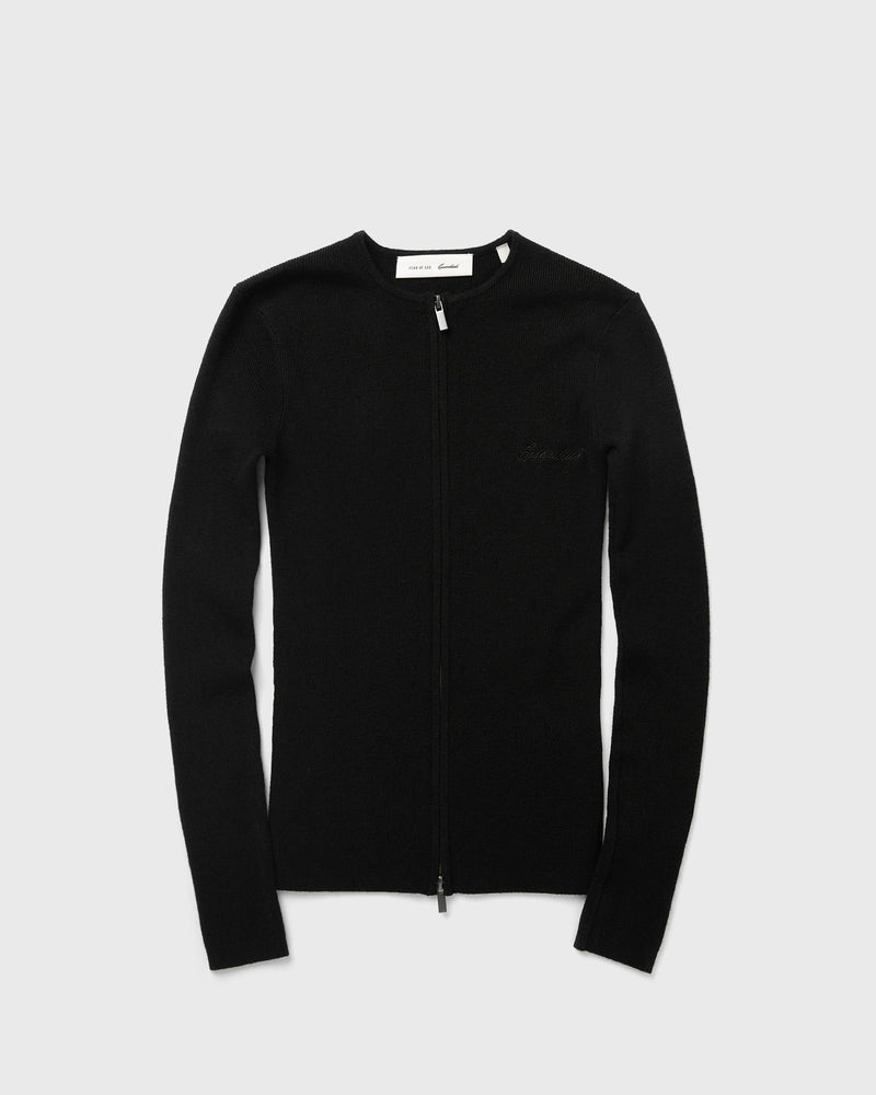 Fear of God Essentials Womens Signature Rib Knit Fitted Long Sleeve Zip Up Tee Black