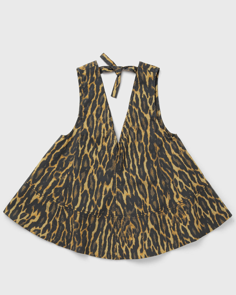 Ganni Printed Stretch Cotton a-Line Top Black|brown
