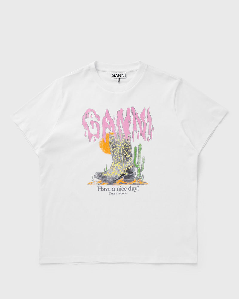 Ganni Basic Cotton Jersey Tee Boots Print White