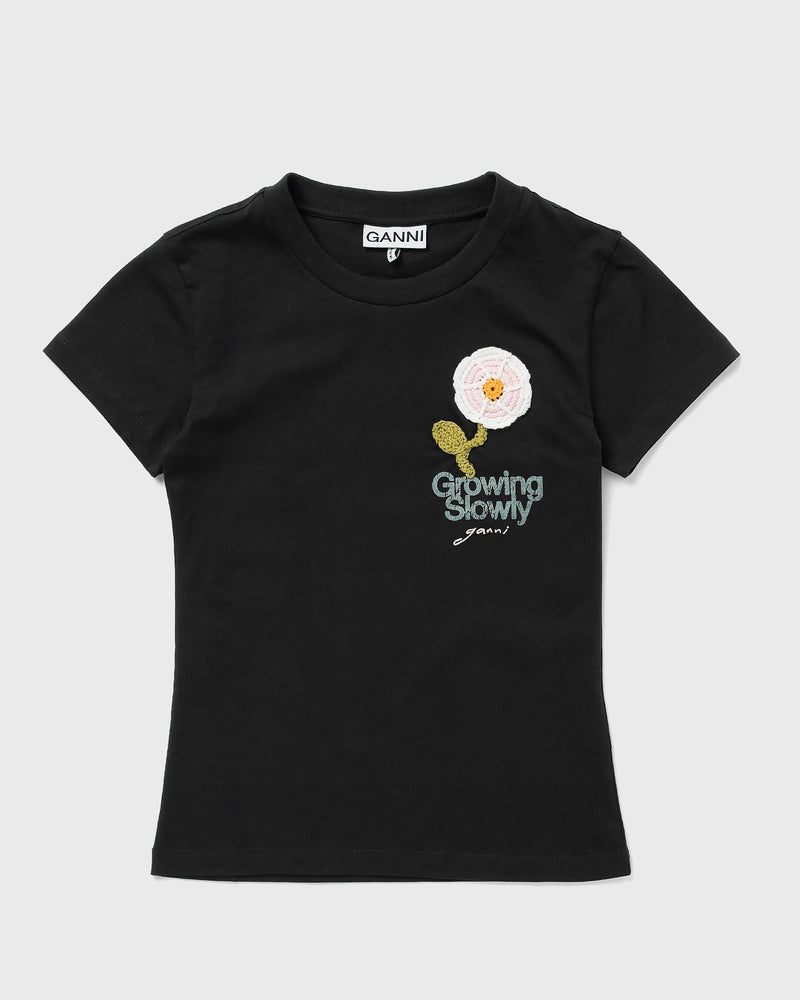 Ganni Basic Cotton Jersey Baby Fit Crochet Patch Black