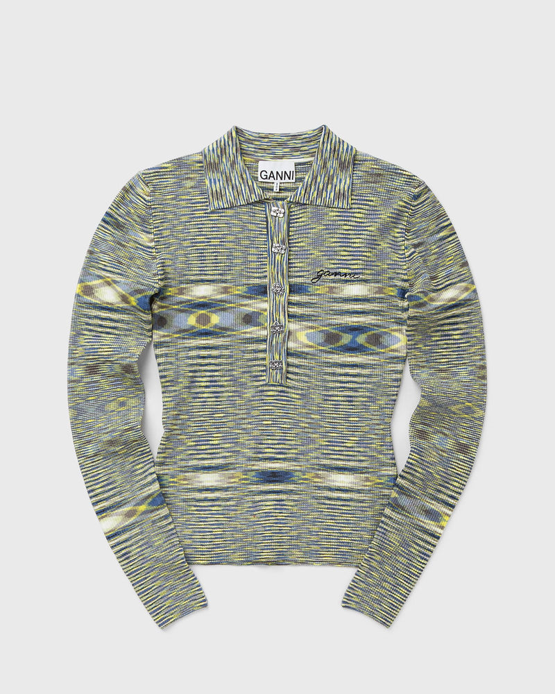 Ganni Spacedyed Knit Polo Green