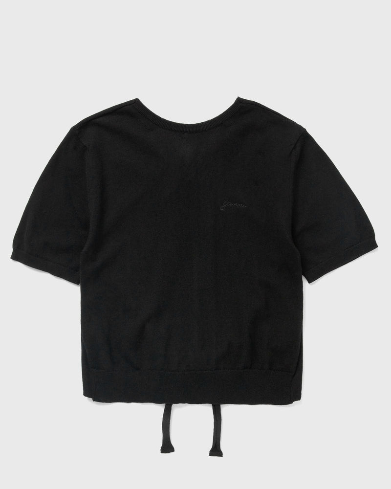 Ganni Sheer Cotton Back Tie Top Black