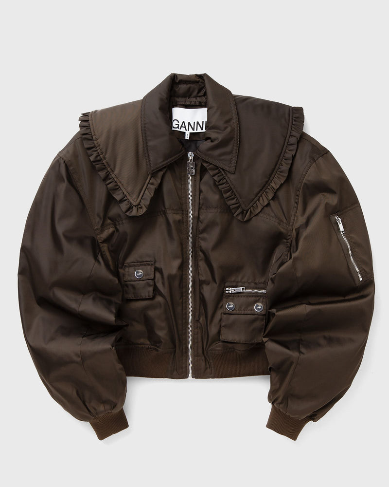 Ganni Duchesse Nylon Bomber Jacket Brown