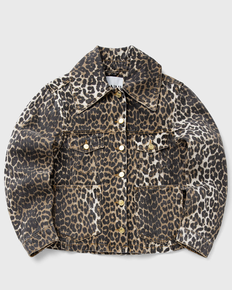 Ganni Print Denim Jacket Brown|beige