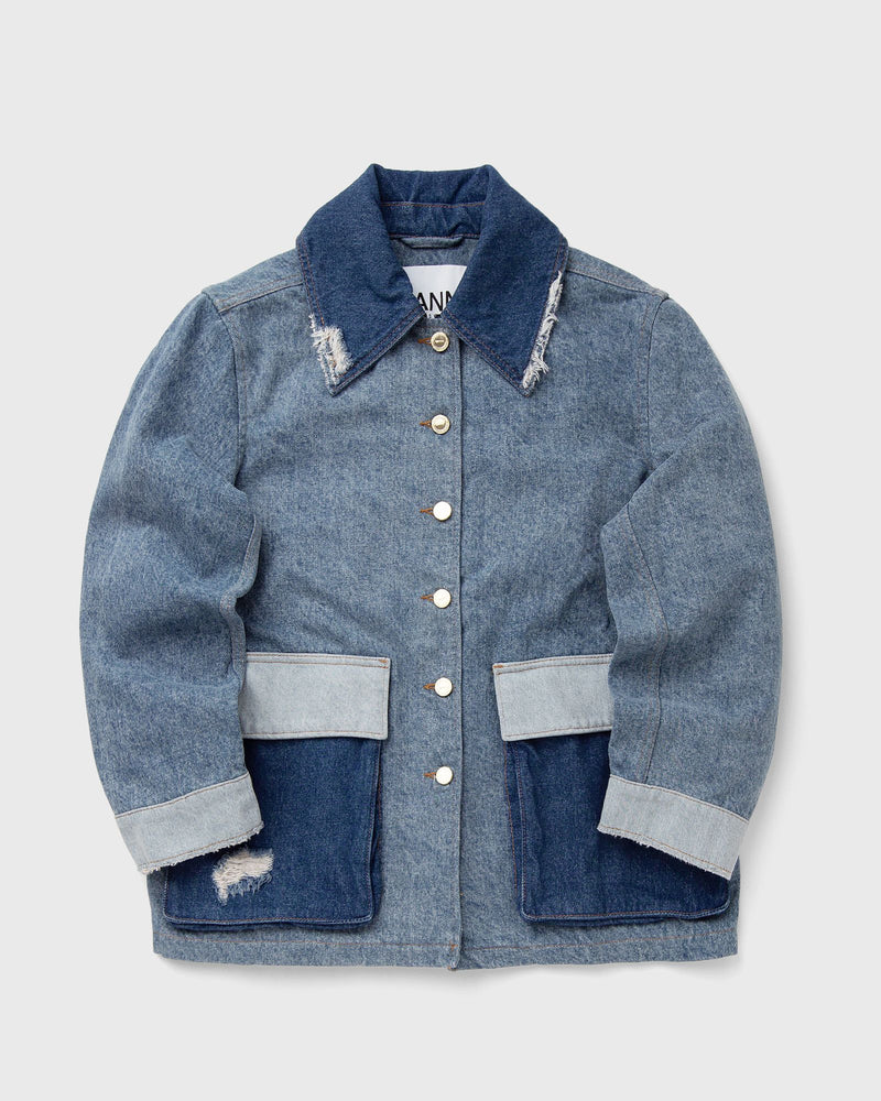 Ganni Patchwork Denim Midi Jacket Blue