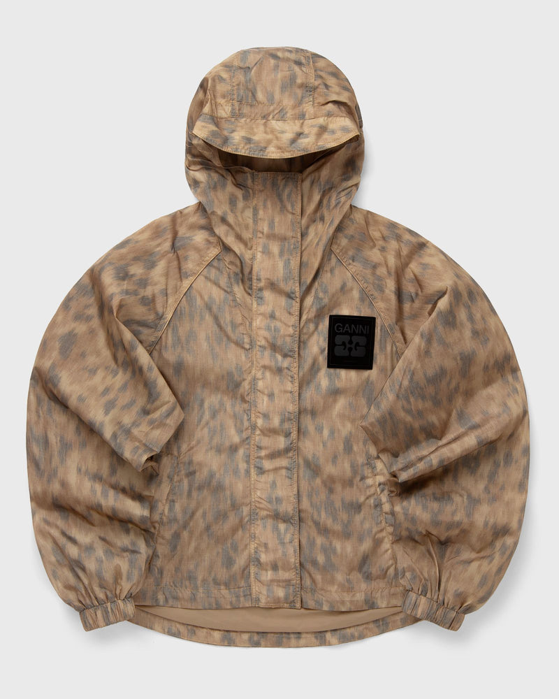 Ganni Printed Flyweight Nylon Hooded Jacket Printed Beige