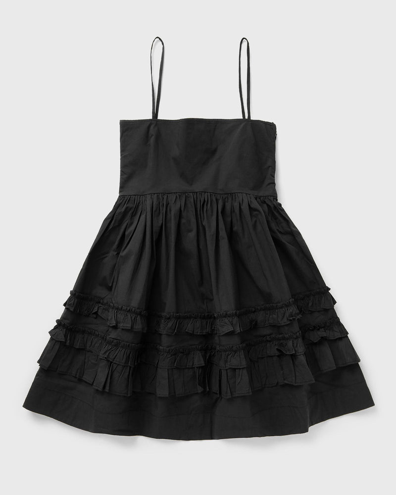 Ganni Stretch Cotton Mini Strap Dress W. Frills Black