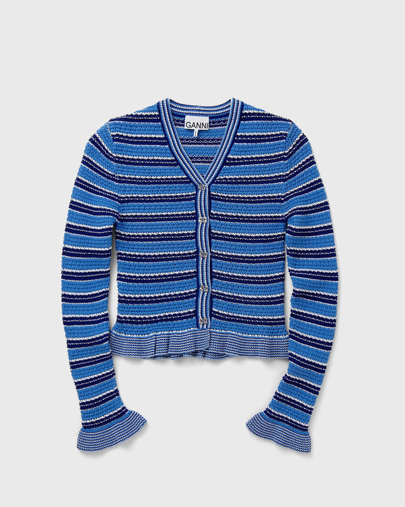 Ganni Cotton Pointelle Stripe Cardigan Multi