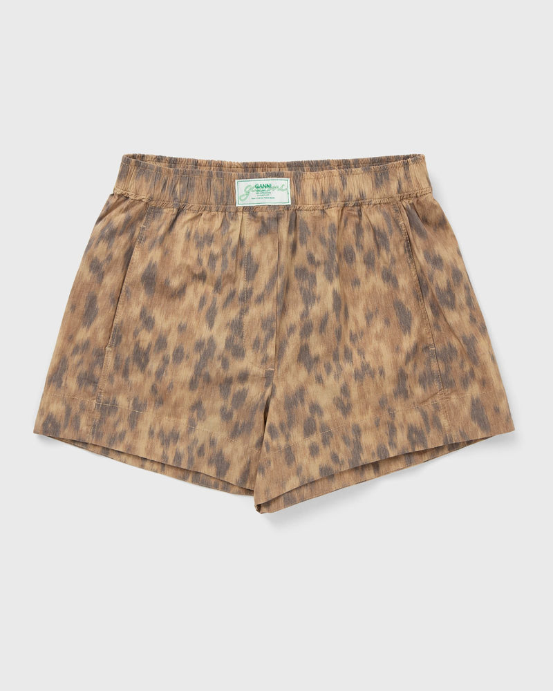 Ganni Printed Stretch Cotton Elasticated Shorts Brown