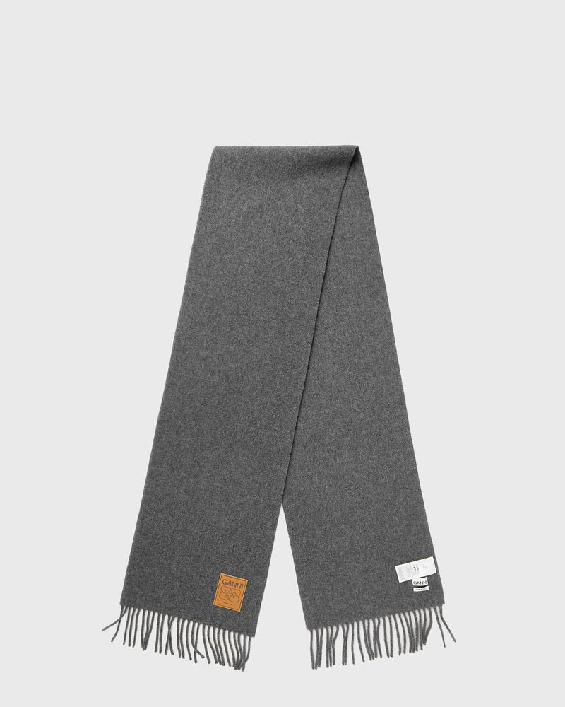 Ganni Double Face Wool Solid Scarf Grey