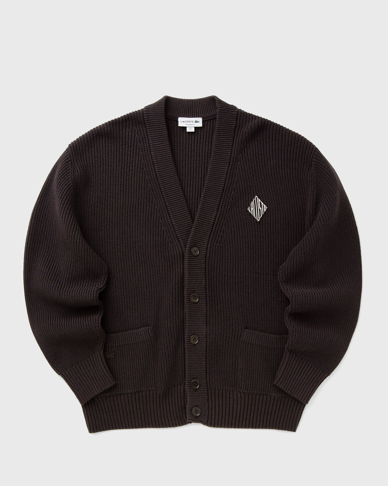 Lacoste Relaxed Fit Ribbed Cotton Cardigan Brown
