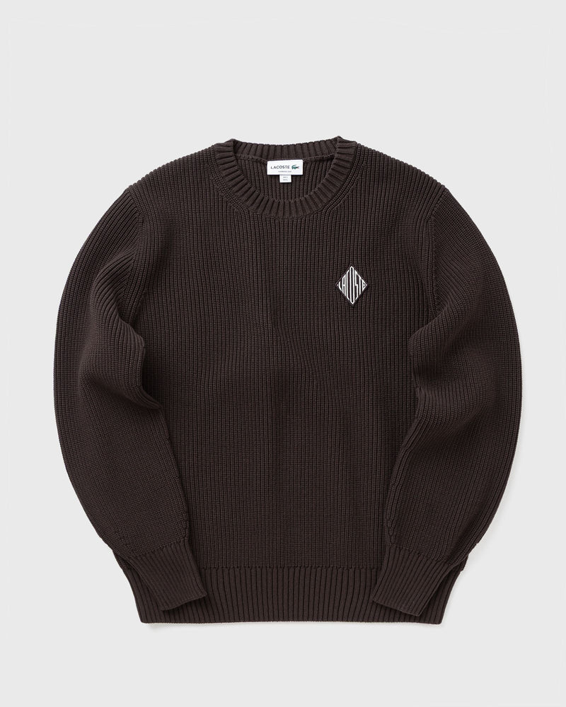 Lacoste Pearl Rib Knit Badge Accent Sweater Brown
