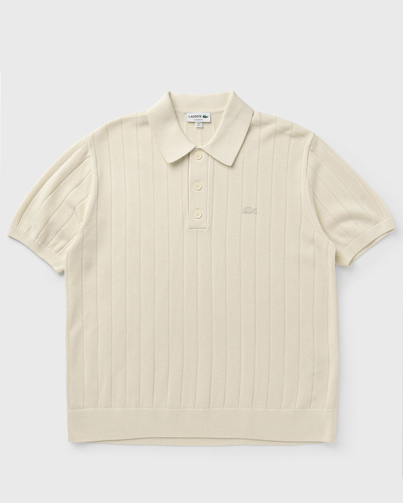 Lacoste Fluid Ribbed Knit Polo Collar Sweater Beige