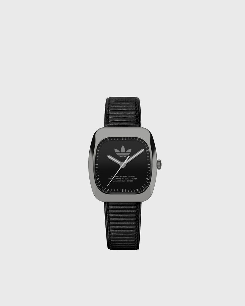 Adidas Ip Gunmetal Sst Case Black Dial Black Leather Strap Multi