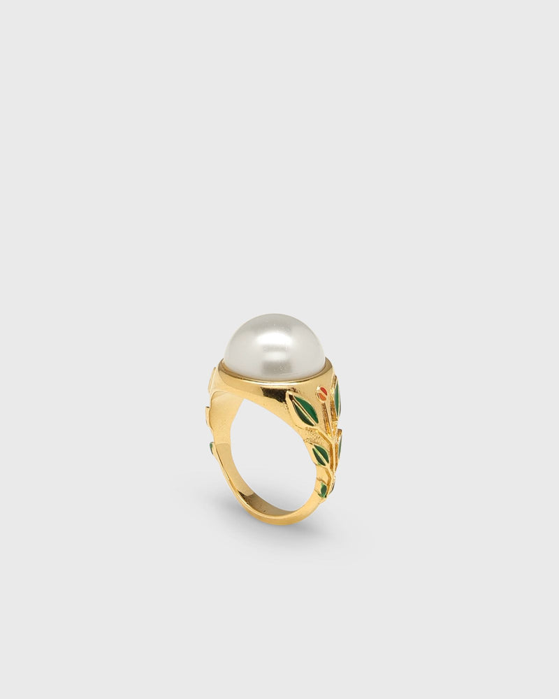 Casablanca Pearl Signet Ring Orange