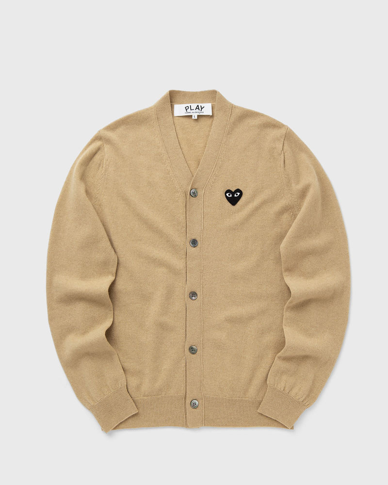 Comme des Garçons Play V-Neck Cardigan Black Emblem Knit Beige
