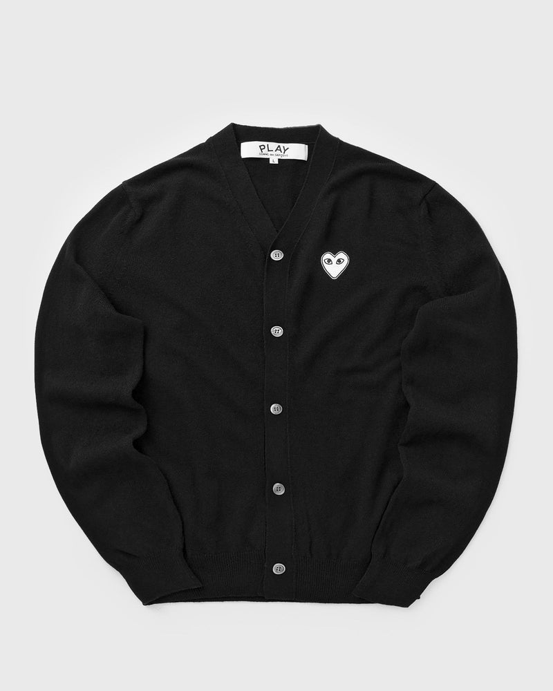 Comme des Garçons Play V-Neck Cardigan White Emblem Knit Black