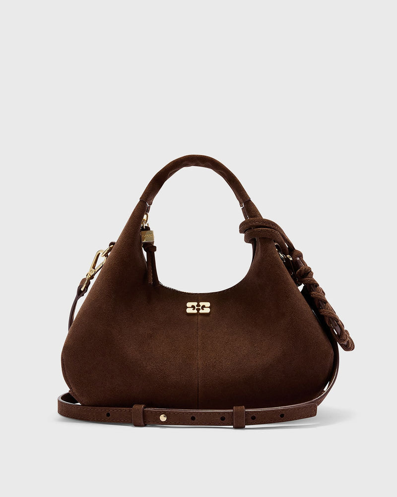 Ganni Hobo Mini Recycled Suede Pelinova Brown