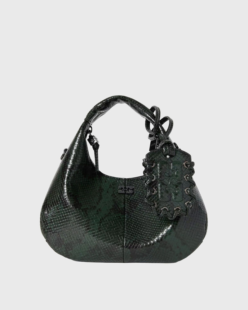Ganni Hobo Mini Snake Black
