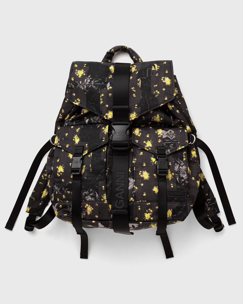 Ganni Re-Tech Printed Nylon Backpack Black