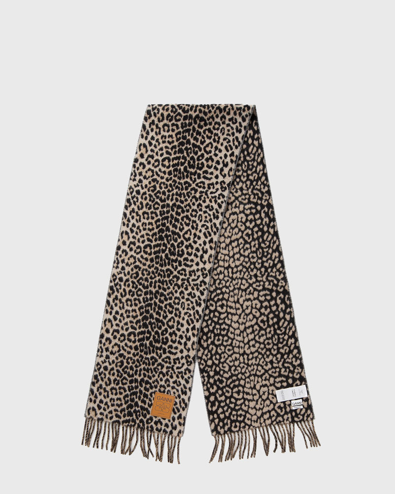 Ganni Double Face Wool Knit Scarf Black|beige