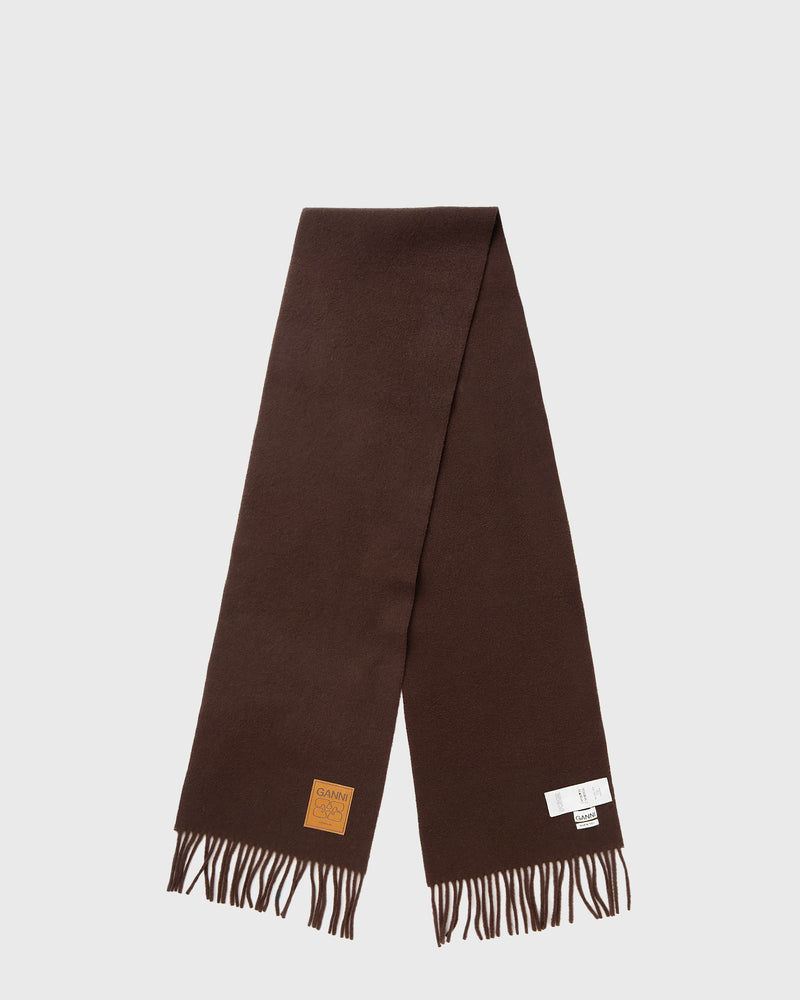Ganni Double Face Wool Knit Scarf Brown