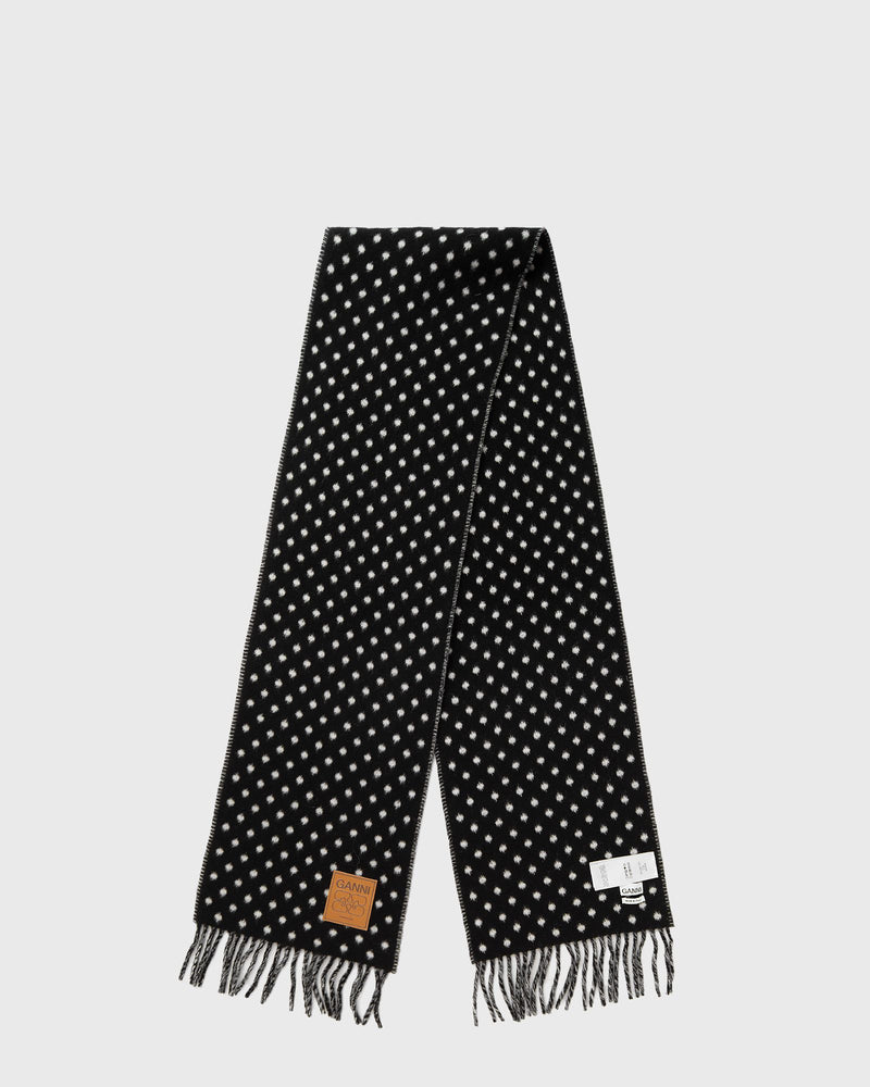 Ganni Double Face Wool Knit Scarf Black