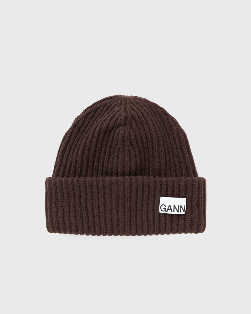 Ganni Structured Rib Beanie Brown