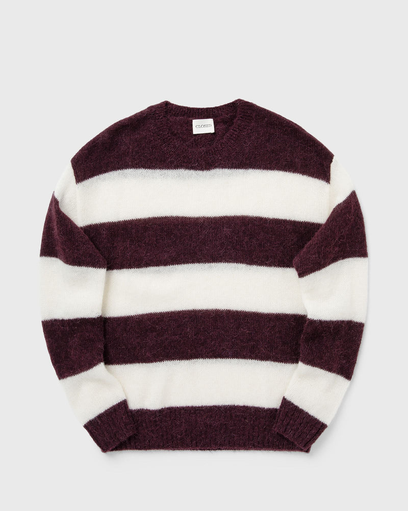 Closed Crew Neck Striped Red