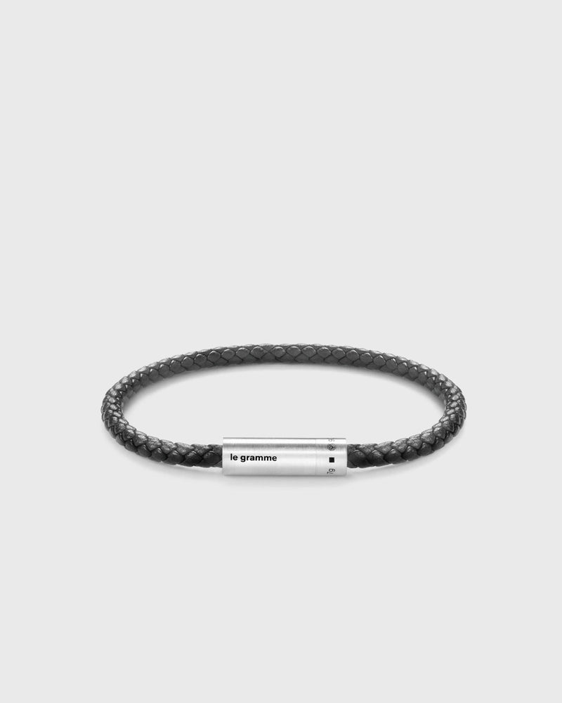 Le Gramme 7G Anthracite Leather Cable Bracelet Grey|silver