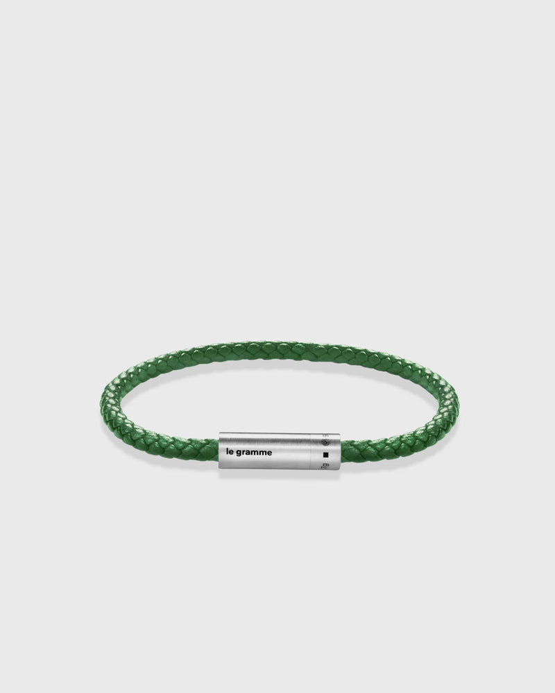 Le Gramme 7G Green Leather Cable Bracelet Silver