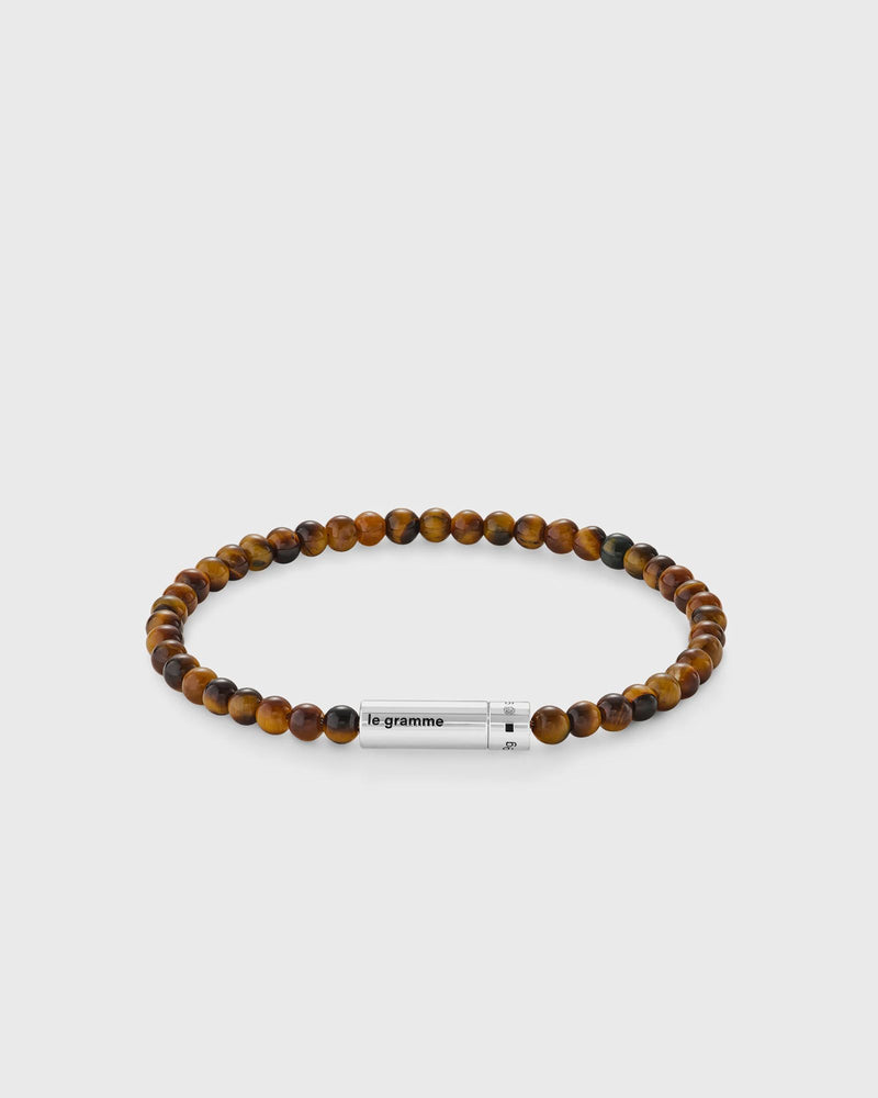 Le Gramme 11G Tiger Eye Beads Bracelet Brown|silver