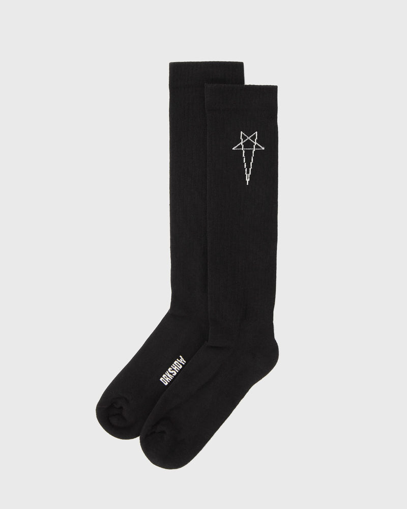 Rick Owens Knit Socks -Pentagram Knee High Socks Black