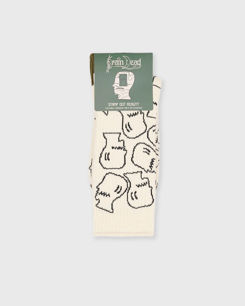 Brain Dead Logohead Crew Socks Beige
