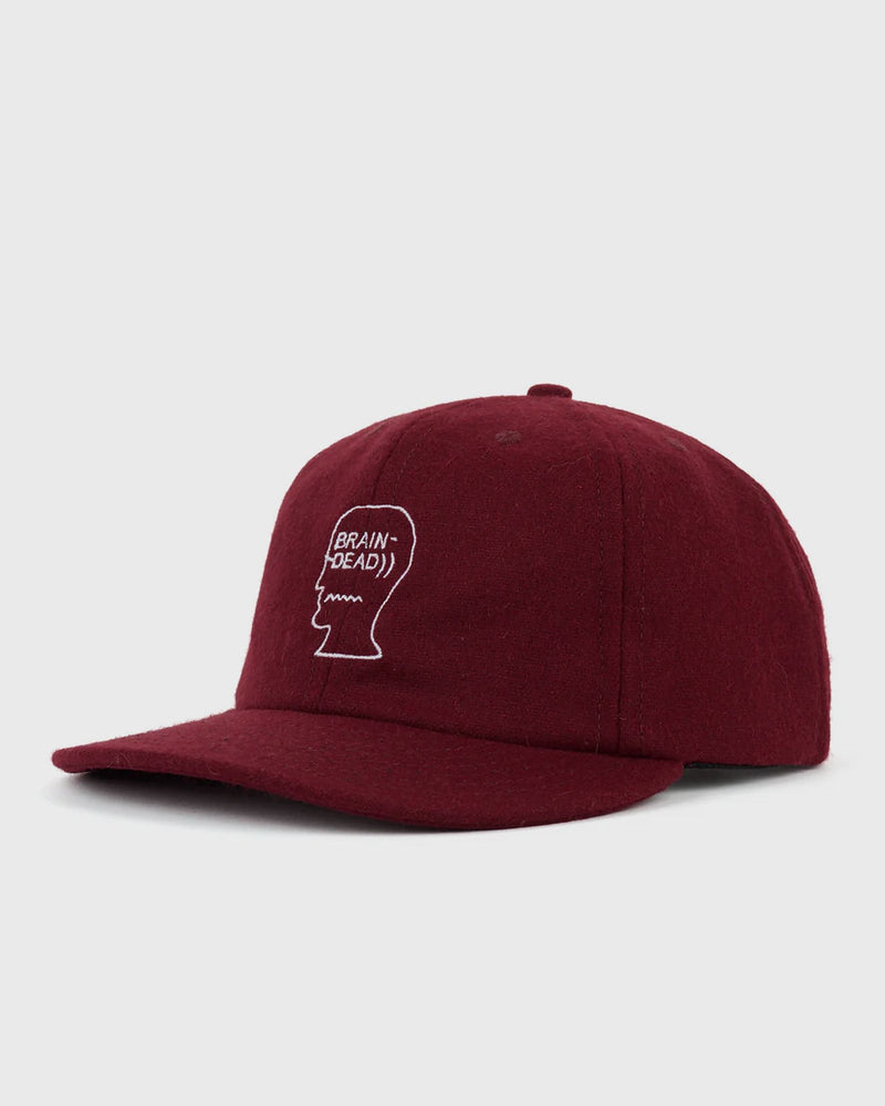Brain Dead Flannel Classic Logohead 6 Panel Hat Red