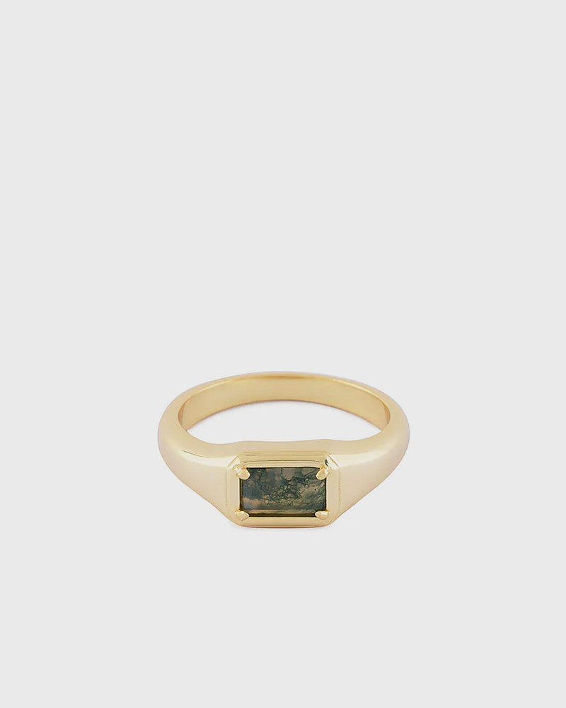 Serge Denimes Gold Moss Agate Ring