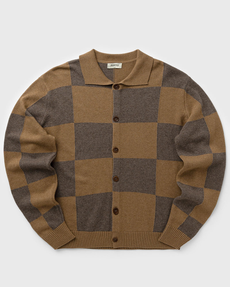 Pompeii Dark Chocolate Checked Cardigan Polo Brown