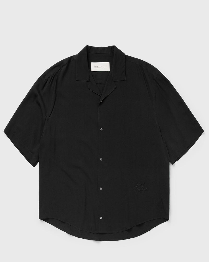 AMI Paris Short Sleeve Boxy Shirt with Camp Collar and Embroidered AMI Paris Black