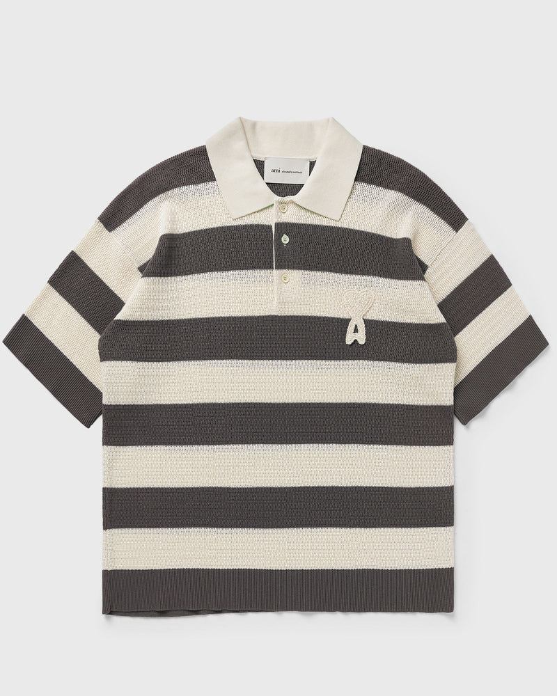 AMI Paris Short Sleeves Polo with AMI de Coeur Patch Grey|white