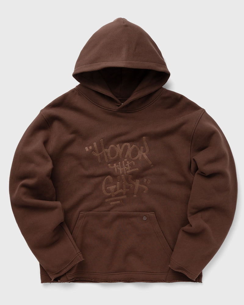 Honor the Gift Script Embroidered Hoodie Brown