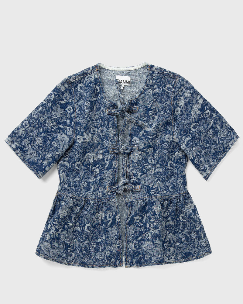 Ganni Tapestry Denim Peplum Blouse Blue