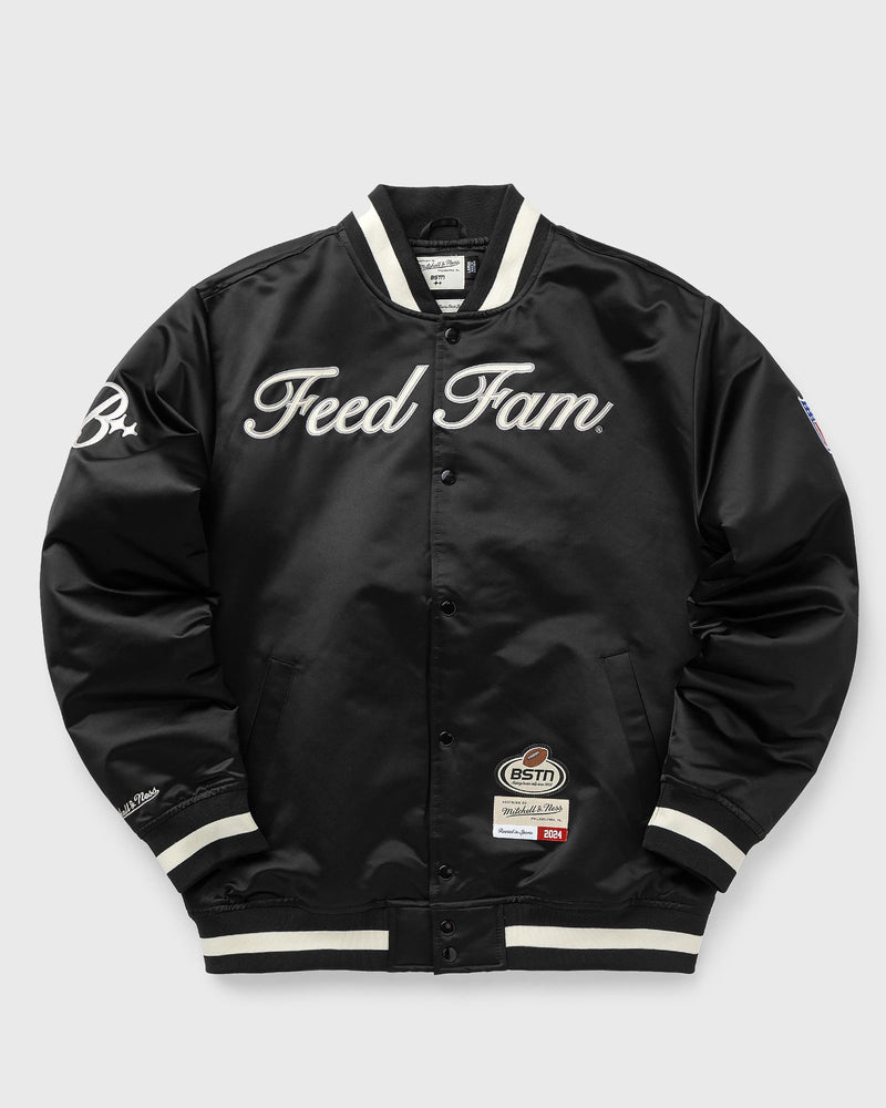 Mitchell & Ness X Bstn X NFL Feed Fam Satin Jacket Black