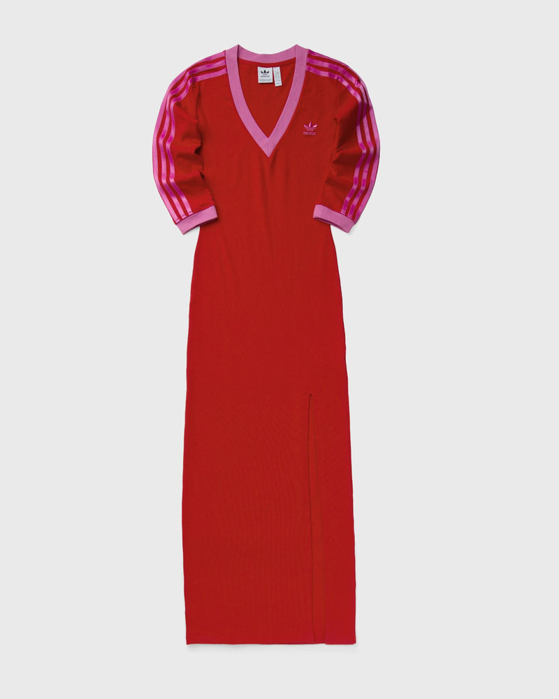 Adidas Womens Adicolor Classics 3-Stripes Maxi Dress V-Neck Red