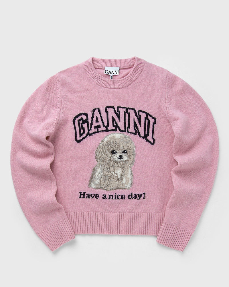 Ganni Graphic Wool Mix Poodle Crewneck Pink